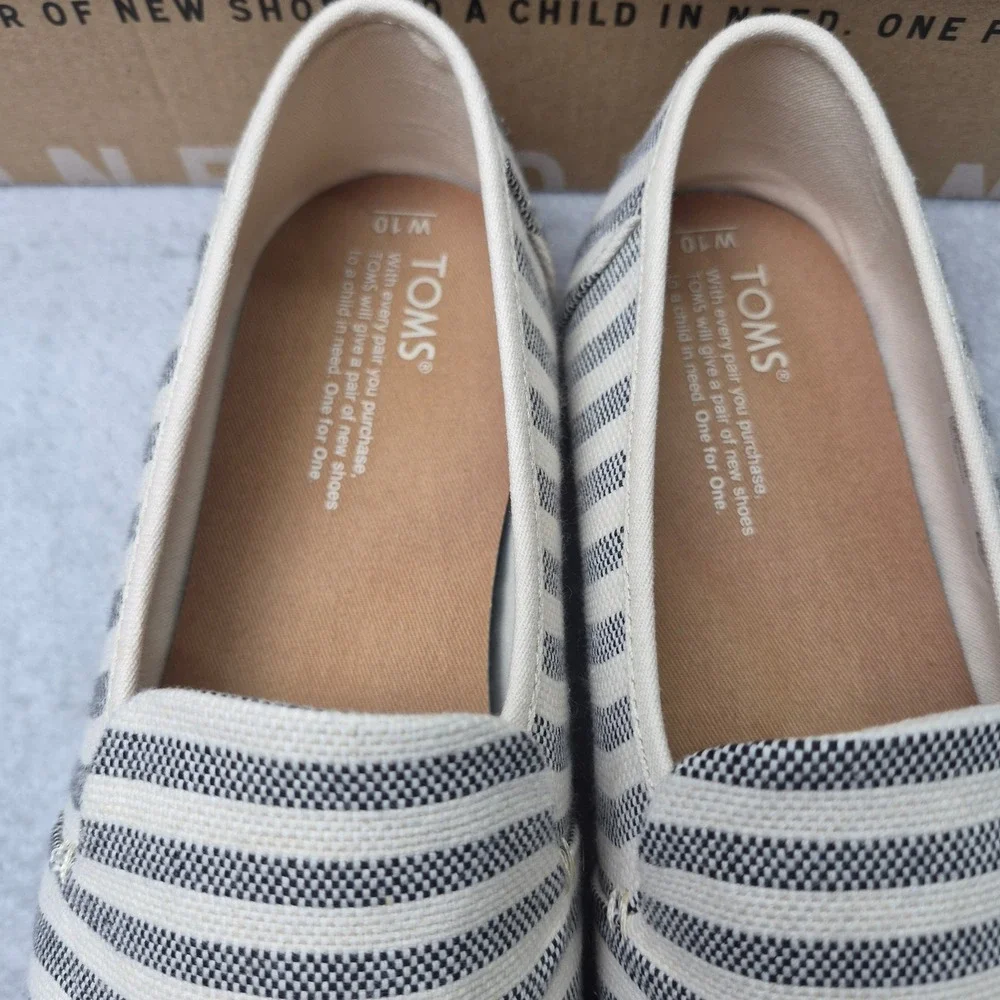 TOMS Alpargata Espadrille Black White Striped Canvas Slip On Shoes Women 10